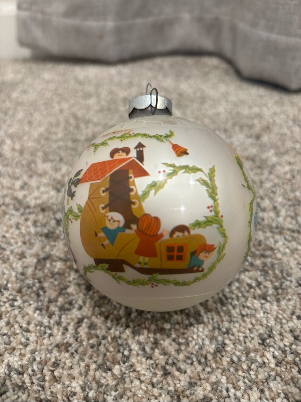 Vintage Corning Glass Whimsical Nursery Rhymes Round Multicolor Glass Ornament